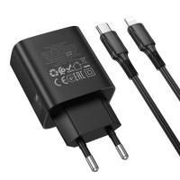 Мережевий зарядний пристрій BOROFONE BA97A Ilustre single-port PD30W charger with digital display set (C to iP) (EU) Black (Колір 7073) - фото № 6