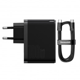 МЗП Baseus GaN5 Pro Fast Charger C+U 100W (Cable Type-C  to Type-C 100W(20V/5A) 1m) Black