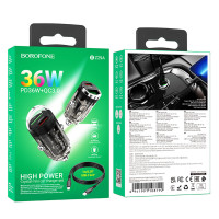 Автомобільний зарядний пристрій BOROFONE BZ29A Talented PD36W+QC3.0 car charger set(C to iP) Black (Цвет Transparent Black) - фото № 6