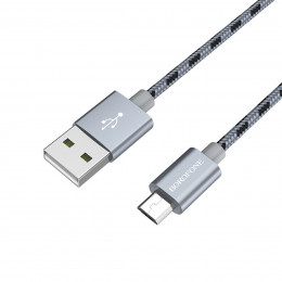 Кабель BOROFONE BX24 USB to Micro 2.4A, 1m, nylon, aluminum connectors, Metal Gray