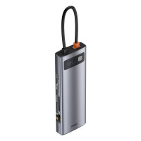 USB-хаб Baseus Metal Gleam Series 9-in-1 Multifunctional Type-C HUB Docking Station Space Gray（Type-C to HDMI*1+USB3.0*3+PD*1+RJ45*1+SD/TF*1+VGA*1) (Цвет Space Gray) - фото № 4