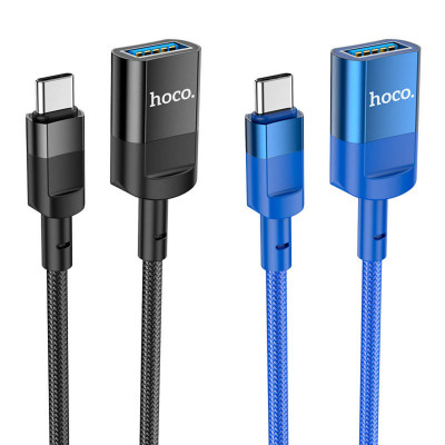 Кабель HOCO U107 Type-C male to USB female USB3.0 3A, 1.2m, nylon, aluminum connectors, Black - зображення 2