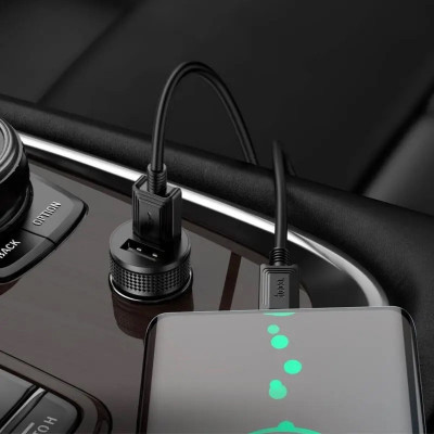Автомобільний зарядний пристрій HOCO Z49 Level dual port car charger set(Type-C) Black (6931474795663) - зображення 4