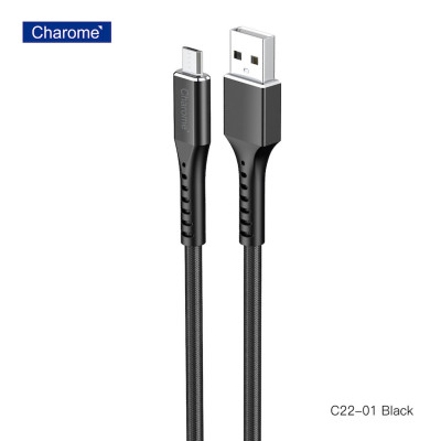 Кабель CHAROME C22-01 USB-A to Micro aluminum alloy charging data cable Black (6974324910557) - зображення 1