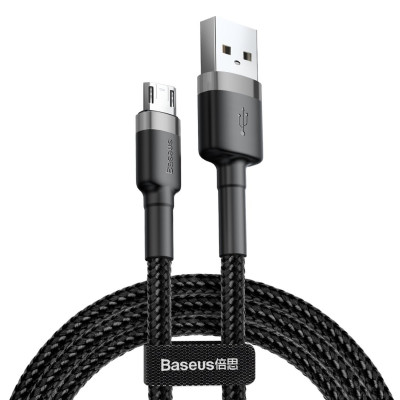 Кабель Baseus cafule Кабель USB For Micro 2.4A 0.5M Серый+Черный (CAMKLF-AG1) - изображение 1