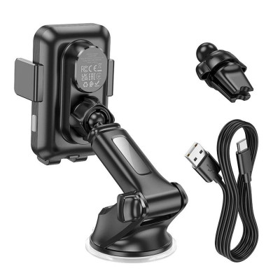 Тримач для мобiльного з БЗП HOCO HW9 Climber smart wireless charging car holder Black Gray - изображение 3
