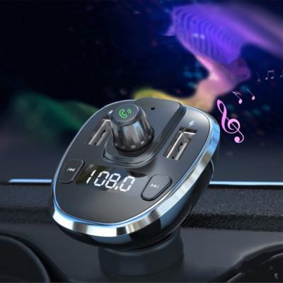 Автобільний зарядний пристрій ESSAGER Dynamic Car Bluetooth MP3 Car Charger Sliver - изображение 3