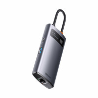 USB-хаб Baseus Metal Gleam Series 4-in-1 Multifunctional Type-C HUB Docking Station Gray （Type-C to USB3.0*3+RJ45*1） (Цвет Gray) - фото № 3