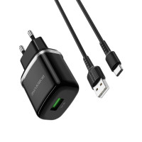 Мережевий зарядний пристрій BOROFONE BA36A High speed single port QC3.0 charger set 18W(Type-C) Black (Цвет 7073) - фото № 3