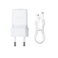 Мережевий зарядний пристрій Baseus Palm Fast Charger 1C 30W EU Moon White(With:Baseus Mini White Cable Type-C to Type-C 60W(20V/3A) 1m Moon White)