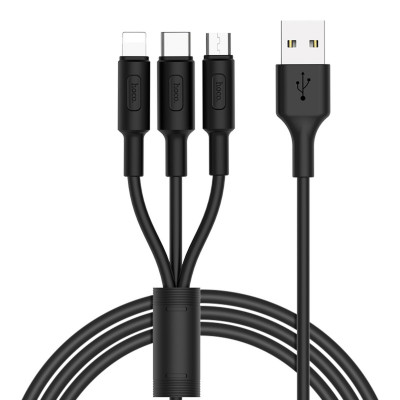 Кабель HOCO X25 USB to iP+Type-C+Micro 2A, 1m, PVC, PVC connectors, Black - изображение 1