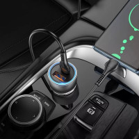 Автомобільний зарядний пристрій HOCO NZ8 Sprinter 43W dual port PD25W+QC3.0 car charger set(C to iP) Brown (Колір Коричневый) - фото № 4