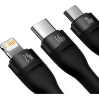 Кабель Baseus Flash Series Ⅱ One-for-three Fast Charging Data Cable USB to M+L+C 66W 1.2m Black (Колір 7073) - фото № 4
