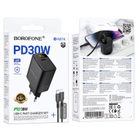 Мережевий зарядний пристрій BOROFONE BA97A Ilustre single-port PD30W charger with digital display set (C to iP) (EU) Black (Колір 7073) - фото № 2