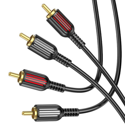 Аудiо-кабель BOROFONE BL13 2RCA red and white double lotus audio cable Black - изображение 1