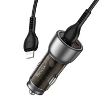 Автомобільний зарядний пристрій HOCO NZ8 Sprinter 43W dual port PD25W+QC3.0 car charger set(C to iP) Brown (Колір Коричневый) - фото № 2