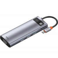 USB-хаб Baseus Metal Gleam Series 9-in-1 Multifunctional Type-C HUB Docking Station Space Gray（Type-C to HDMI*1+USB3.0*3+PD*1+RJ45*1+SD/TF*1+VGA*1) (Цвет Space Gray) - фото № 3