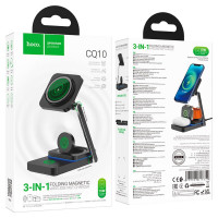 Бездротовий зарядний пристрій HOCO CQ10 Consuelo folding 3-in-1 wireless fast charger Black (Цвет 7073) - фото № 6