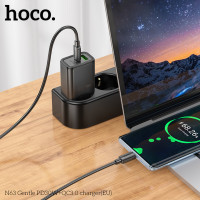 Мережевий зарядний пристрій HOCO N63 Gentle PD30W+QC3.0 charger (EU) Black (Цвет 7073) - фото № 3