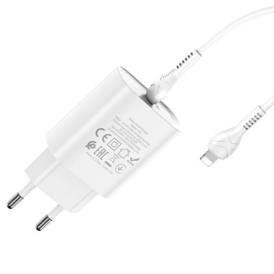 Мережевий зарядний пристрій HOCO N14 Smart Charging single port PD20W charger set(C to iP) White (6931474745033) - зображення 2