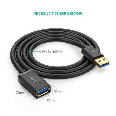 Подовжувач UGREEN US129 USB 3.0 Extension Male Cable 1m (Black) (UGR-10368) - зображення 4