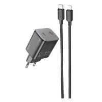 Мережевий зарядний пристрій HOCO N42 Elogiado dual-port PD45W(2C) charger set(C to iP) Black