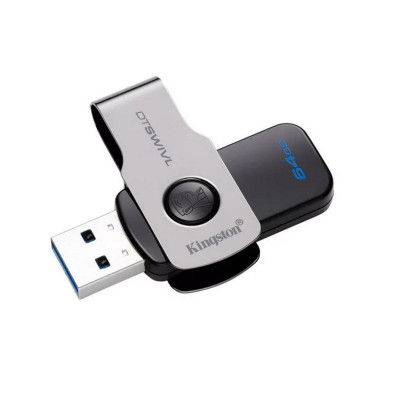 Flash Kingston USB 3.0 DT Swivel Design 64GB Metal/Black - зображення 1