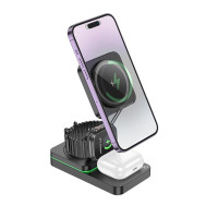 Бездротовий зарядний пристрій HOCO CQ10 Consuelo folding 3-in-1 wireless fast charger Black (Цвет 7073) - фото № 2