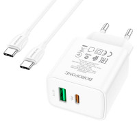 Мережевий зарядний пристрій BOROFONE BA67A PD20W+QC3.0 charger set(Type-C to Type-C) White (Цвет 7068) - фото № 3