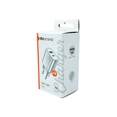 Мережевий зарядний пристрий Mibrand MI-33 GaN 30W Дорожное зарядное устройство USB-A + USB-C Белый (MIWC/33UCW) - изображение 3