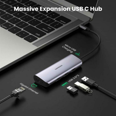 Хаб UGREEN CM252 USB-C to 3xUSB 3.0+RJ45+USB-C Multifunction Adapter (UGR-60718) (UGR-60718) - изображение 6