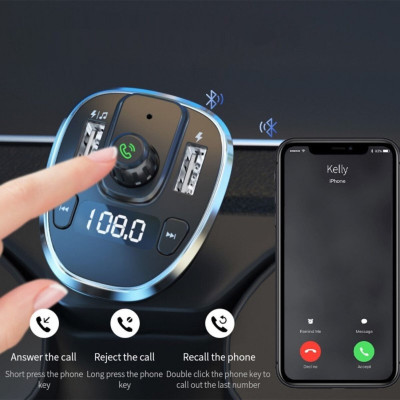 Автобільний зарядний пристрій ESSAGER Dynamic Car Bluetooth MP3 Car Charger Sliver - изображение 2