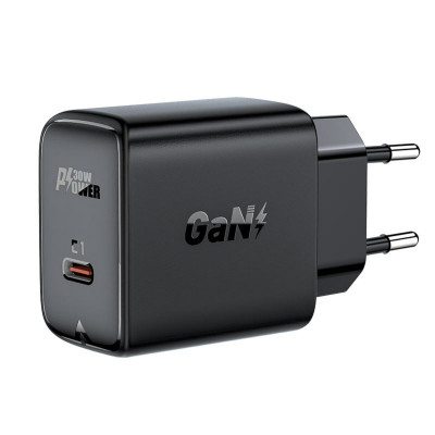 Мережевий зарядний пристрій ACEFAST A21 30W GaN single USB-C charger Black - зображення 1