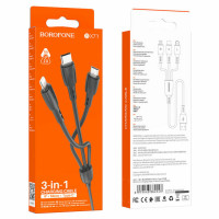 Кабель BOROFONE BX71 USB to iP+Type-C+Micro 2A, 1m, PVC, PVC connectors, Black (Цвет 7073) - фото № 4