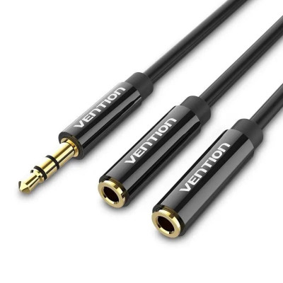 Кабель Vention 3.5mm Male to 2*3.5mm Female Stereo Splitter Cable 0.3M Black ABS Type (BBSBY) - изображение 1