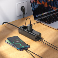 Мережевий подовжувач HOCO NS10 Wisdom 2-position (PD67W/3C1A) desktop socket (EU/GER) Black (Цвет 7073) - фото № 8