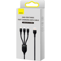 Кабель Baseus Flash Series Ⅱ One-for-three Fast Charging Data Cable USB to M+L+C 66W 1.2m Black (Колір 7073) - фото № 2