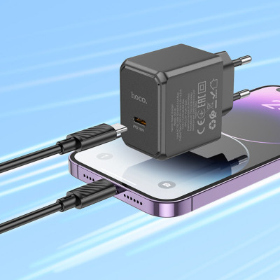 Мережевий зарядний пристрій HOCO CS13A Ocean single port PD20W charger set(C to iP) Black - изображение 5