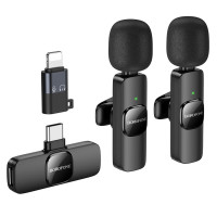Бездротова мікрофонна система BOROFONE BFK15 Dual-mic lavalier wireless digital microphone (iP/Type-C) Black (Цвет 7073) - фото № 2