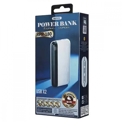 Современный аккумулятор REMAX Kiren Series PD20W+QC22.5W Power Bank с быстрой зарядкой 20000 мАч RPP-180 White (RPP-180 White) - изображение 3