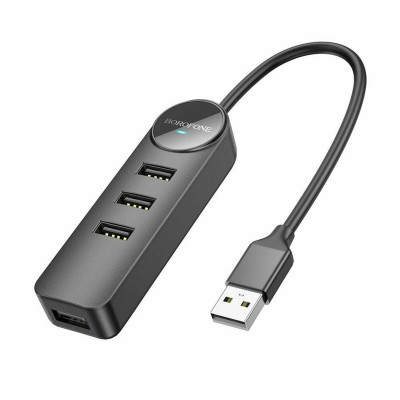 Адаптер Borofone DH5 Erudite 4-in-1 adapter(USB to USB2.0*4)(L=0.2M) Black (6941991104176) - зображення 1