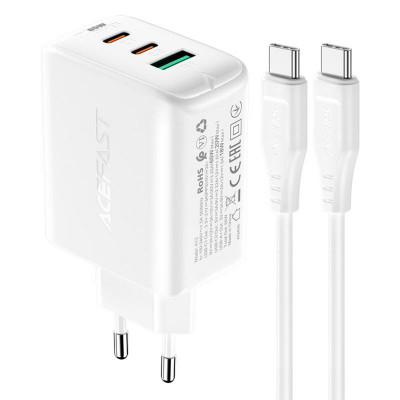 Мережевий зарядний пристрій ACEFAST A13 PD65W(USB-C+USB-C+USB-A) 3-port charger set White (AFA13W) - зображення 2