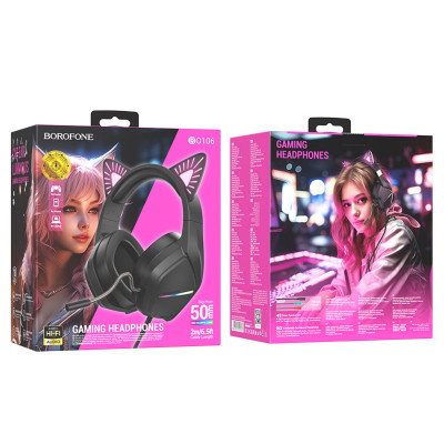 Навушники BOROFONE BO106 Cute cat ear luminous gaming headphones Phantom Cat - изображение 6