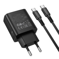 Мережевий зарядний пристрій BOROFONE BA98A Ilustre PD30W (2C1A) charger with digital display set (C to C) (EU) Black (Колір 7073) - фото № 6