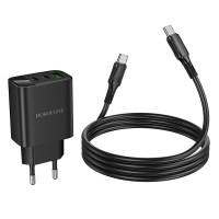 Мережевий зарядний пристрій BOROFONE BA98A Ilustre PD30W (2C1A) charger with digital display set (C to C) (EU) Black (Колір 7073) - фото № 7