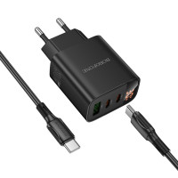 Мережевий зарядний пристрій BOROFONE BA98A Ilustre PD30W (2C1A) charger with digital display set (C to C) (EU) Black (Колір 7073) - фото № 4