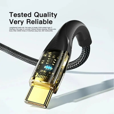 Кабель Essager Interstellar Transparent Design USB-кабель для зарядки USB A to Type C 7A 1 м, черный (EXCT-XJ01-P) (EXCT-XJ01-P) - изображение 3