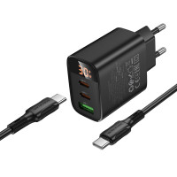 Мережевий зарядний пристрій BOROFONE BA98A Ilustre PD30W (2C1A) charger with digital display set (C to C) (EU) Black (Колір 7073) - фото № 5