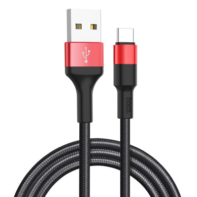 Кабель HOCO X26 USB to Type-C 2A, 18W 1m, nylon,  aluminum connectors, Black+Red - изображение 1
