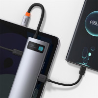 USB-хаб Baseus Metal Gleam Series 8-in-1 Multifunctional Type-C HUB Docking Station Gray（Type-C to HDMI*1+USB3.0*3+PD*1+RJ45*1+SD/TF*1) (Колір Gray) - фото № 8